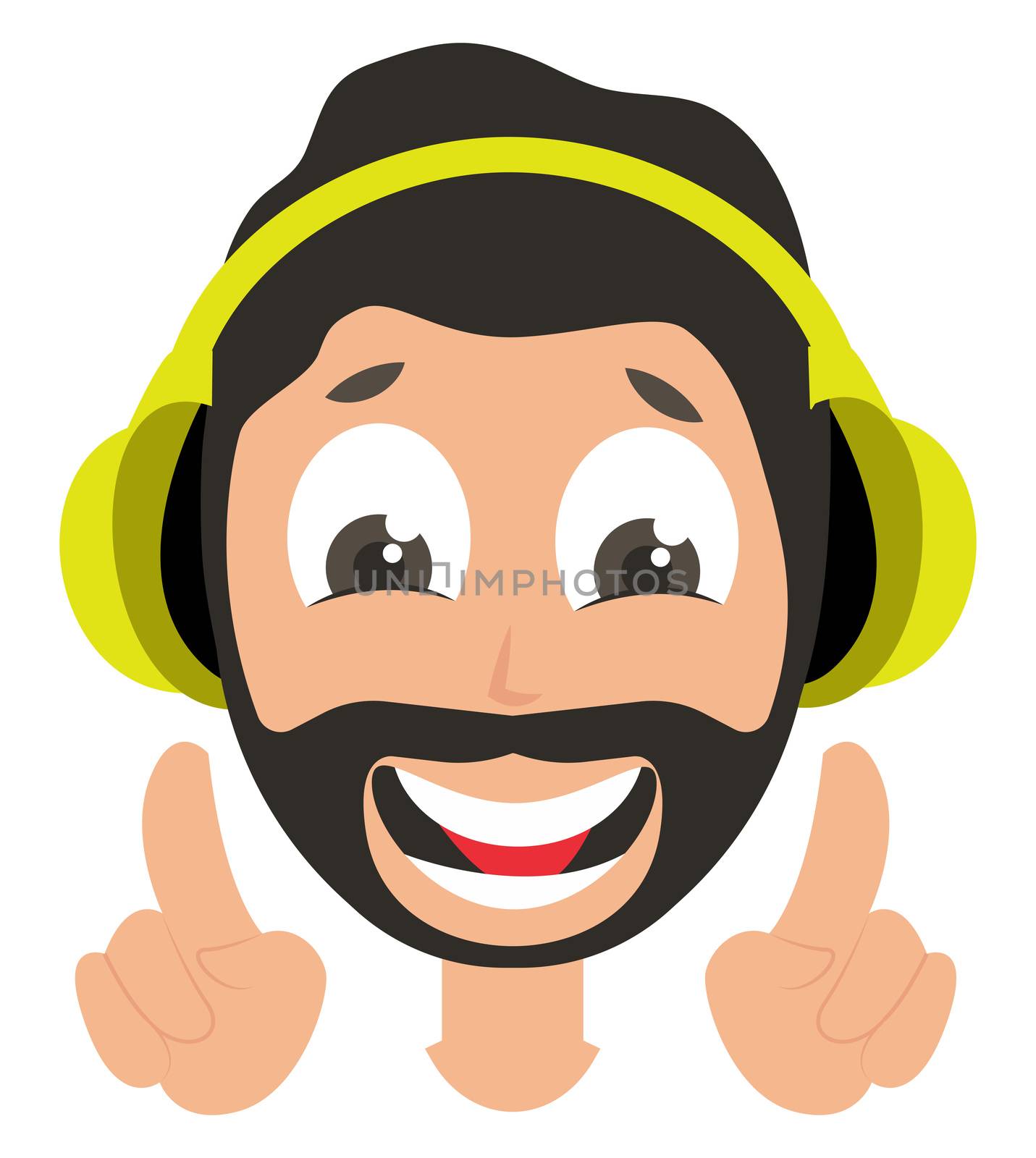 Man with headphones, illustration, vector on white background by Morphart