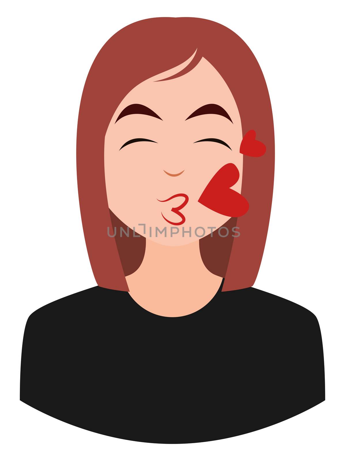 Girl sending love, illustration, vector on white background by Morphart