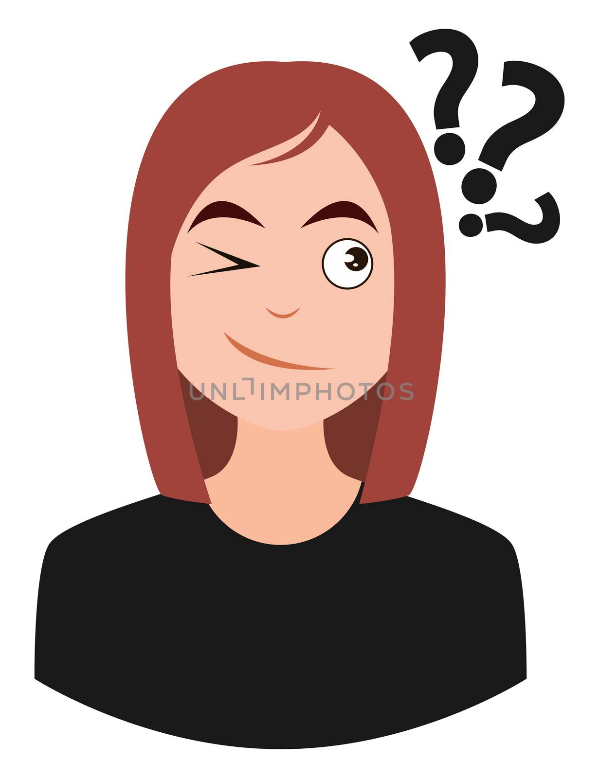 Girl with question marks, illustration, vector on white backgrou by Morphart