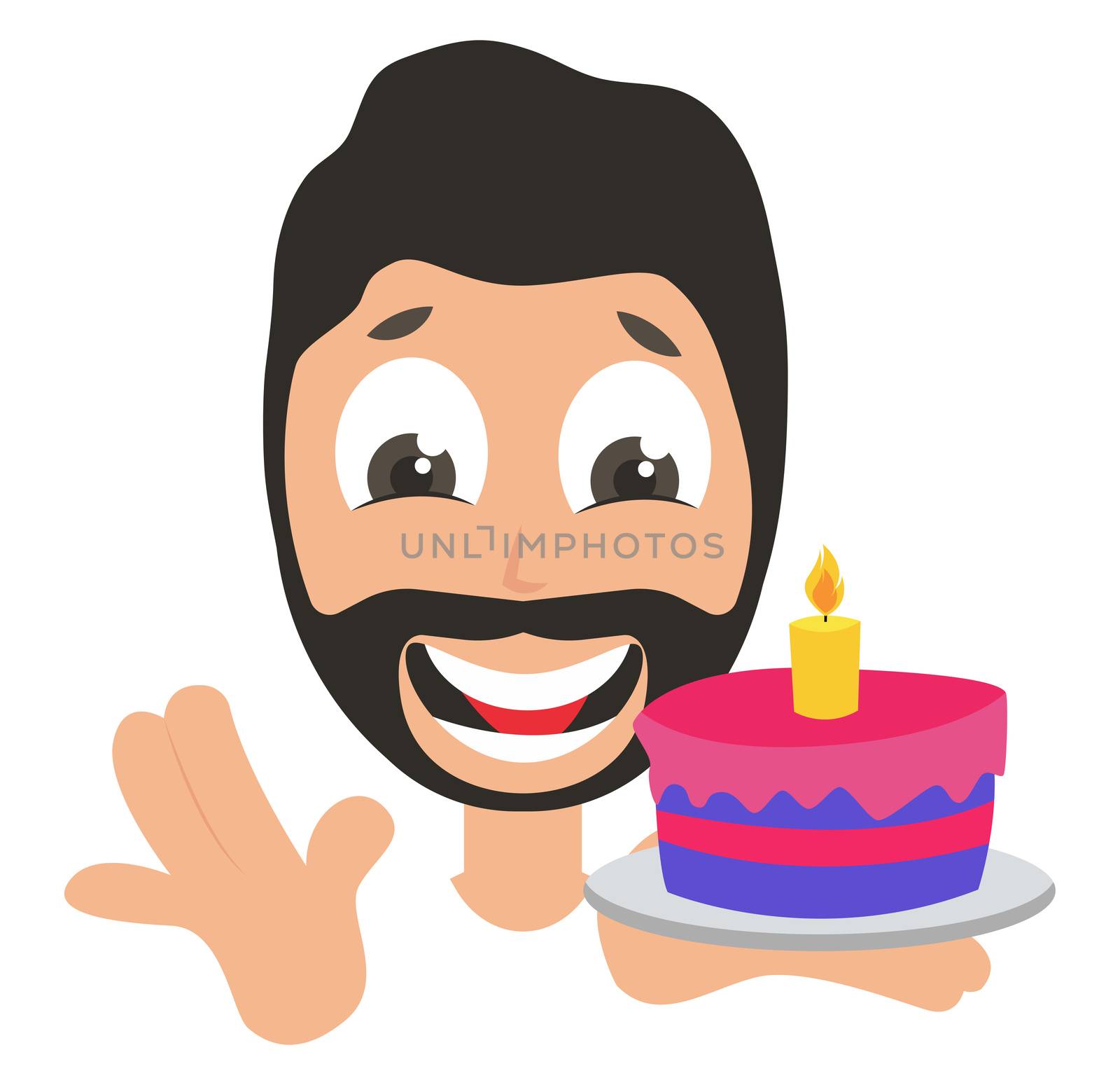 Man with birthday cake, illustration, vector on white background by Morphart