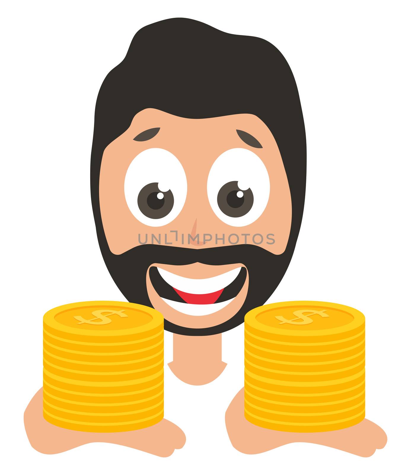 Man holding coins, illustration, vector on white background by Morphart