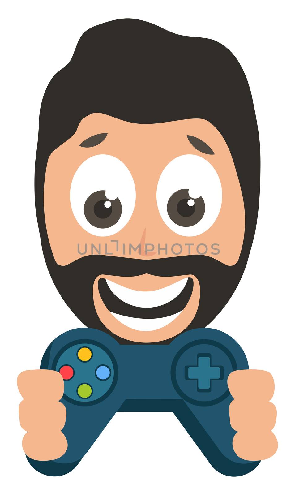 Man with gamepad, illustration, vector on white background by Morphart