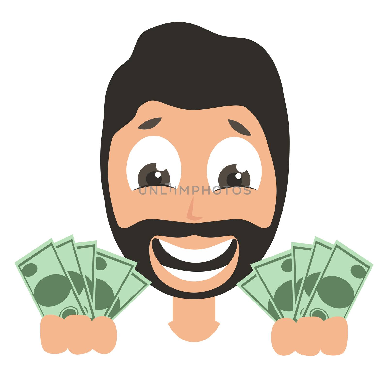 Man with money, illustration, vector on white background by Morphart