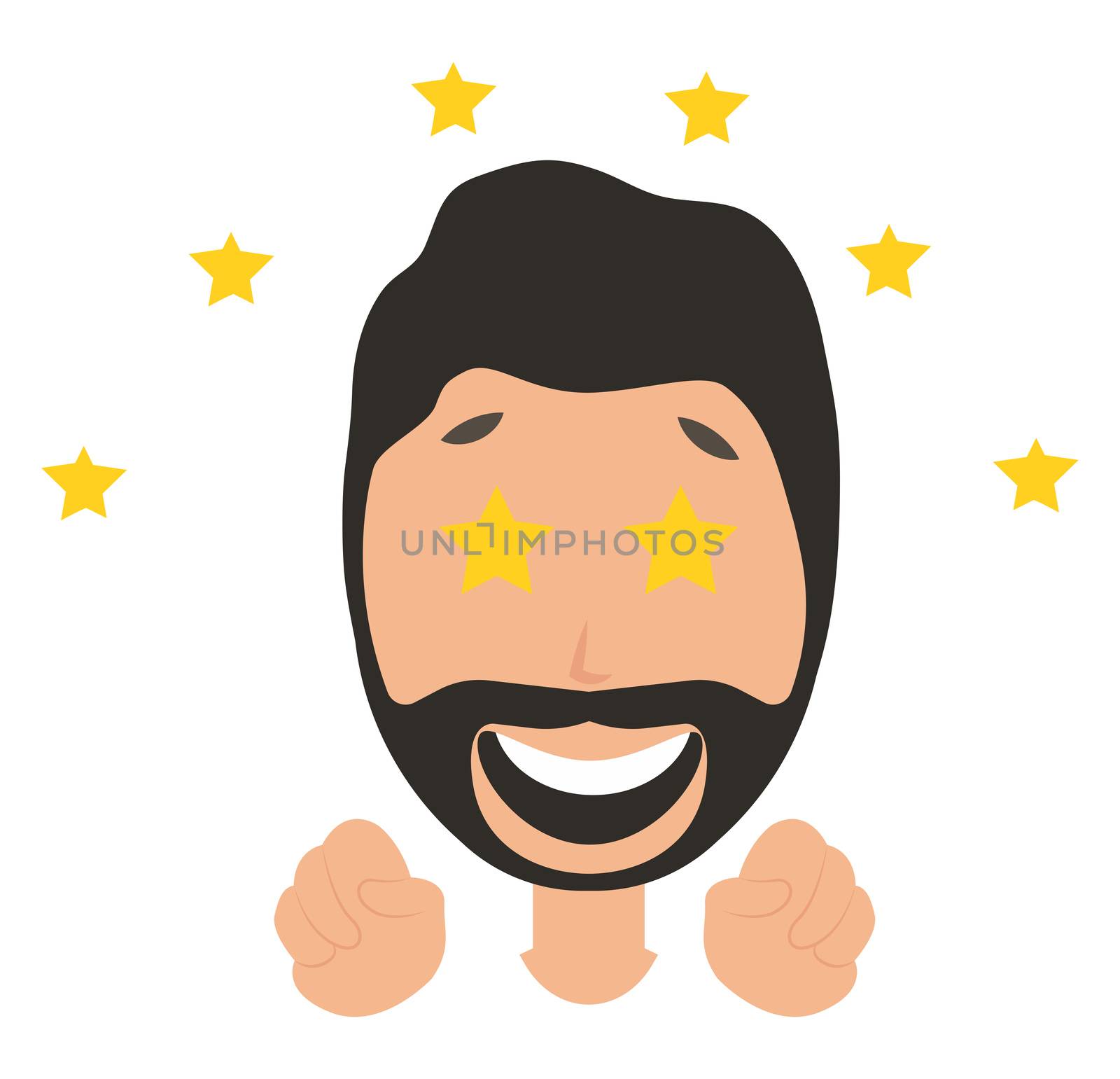 Man with stars in eyes, illustration, vector on white background by Morphart