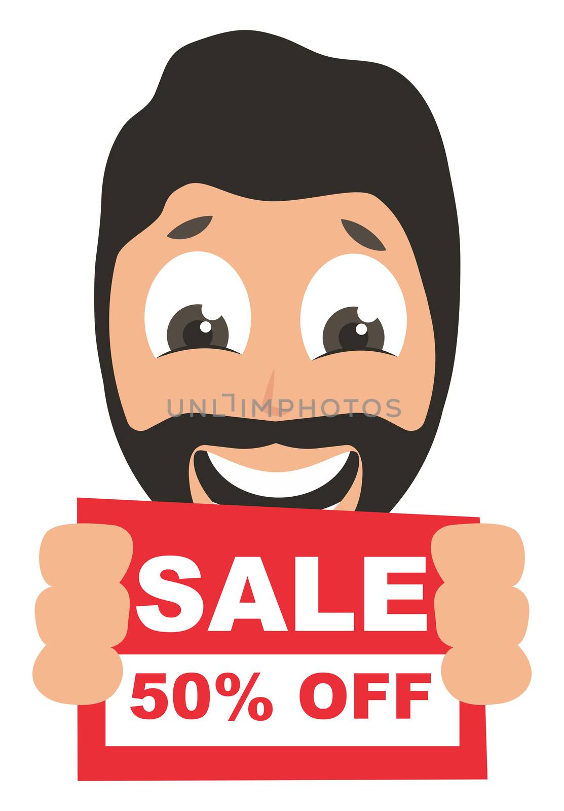 Man with sale sign, illustration, vector on white background by Morphart