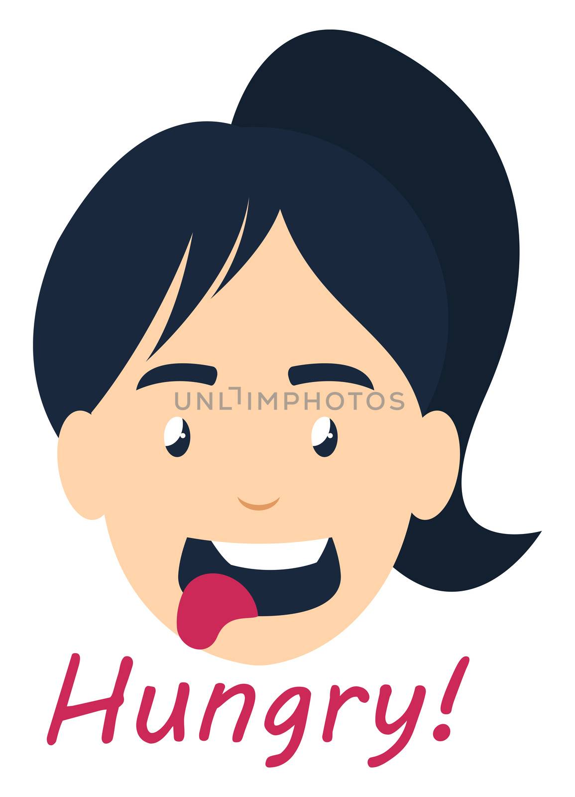 Hungry girl, illustration, vector on white background by Morphart