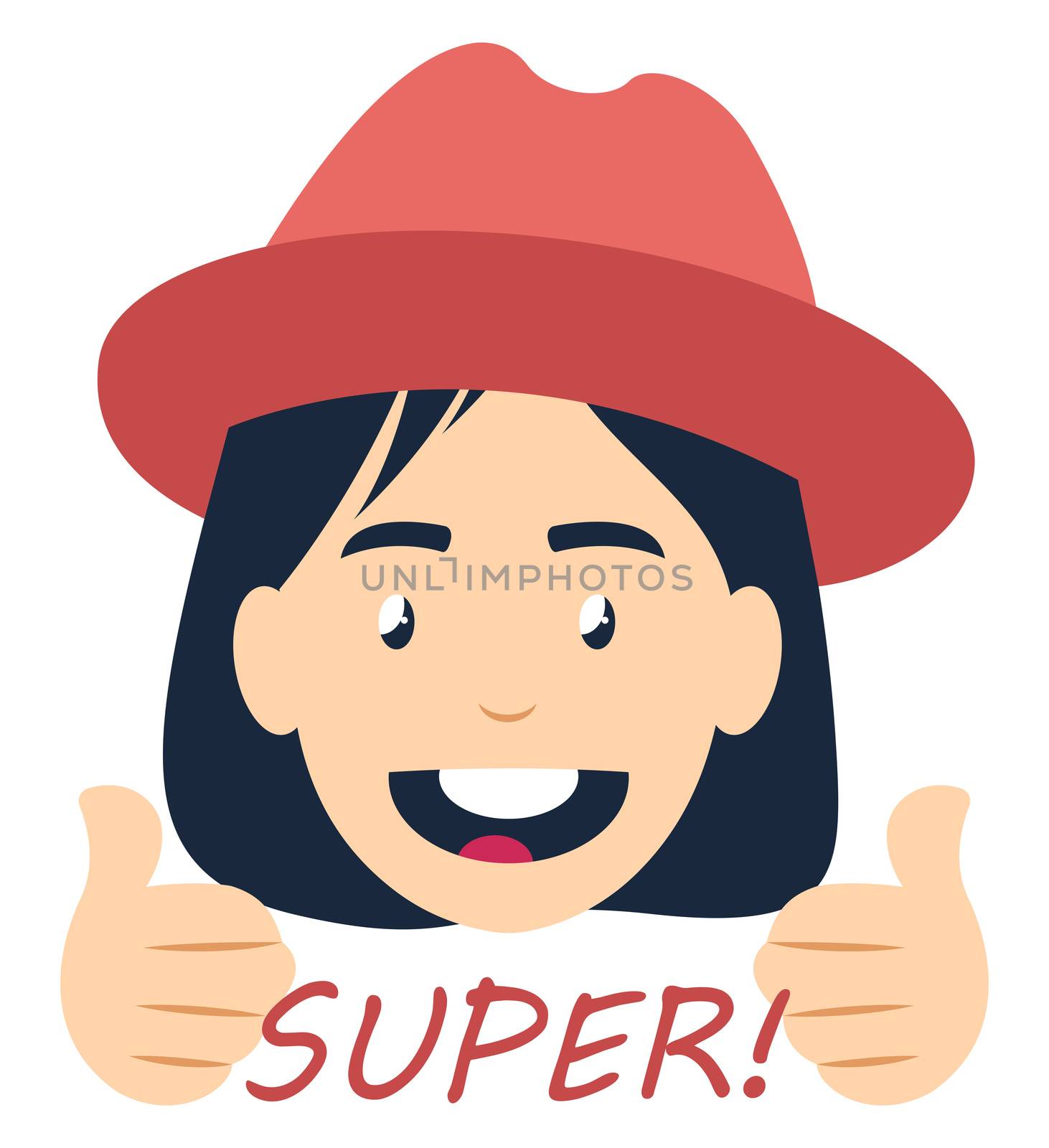 Girl with red hat, illustration, vector on white background by Morphart