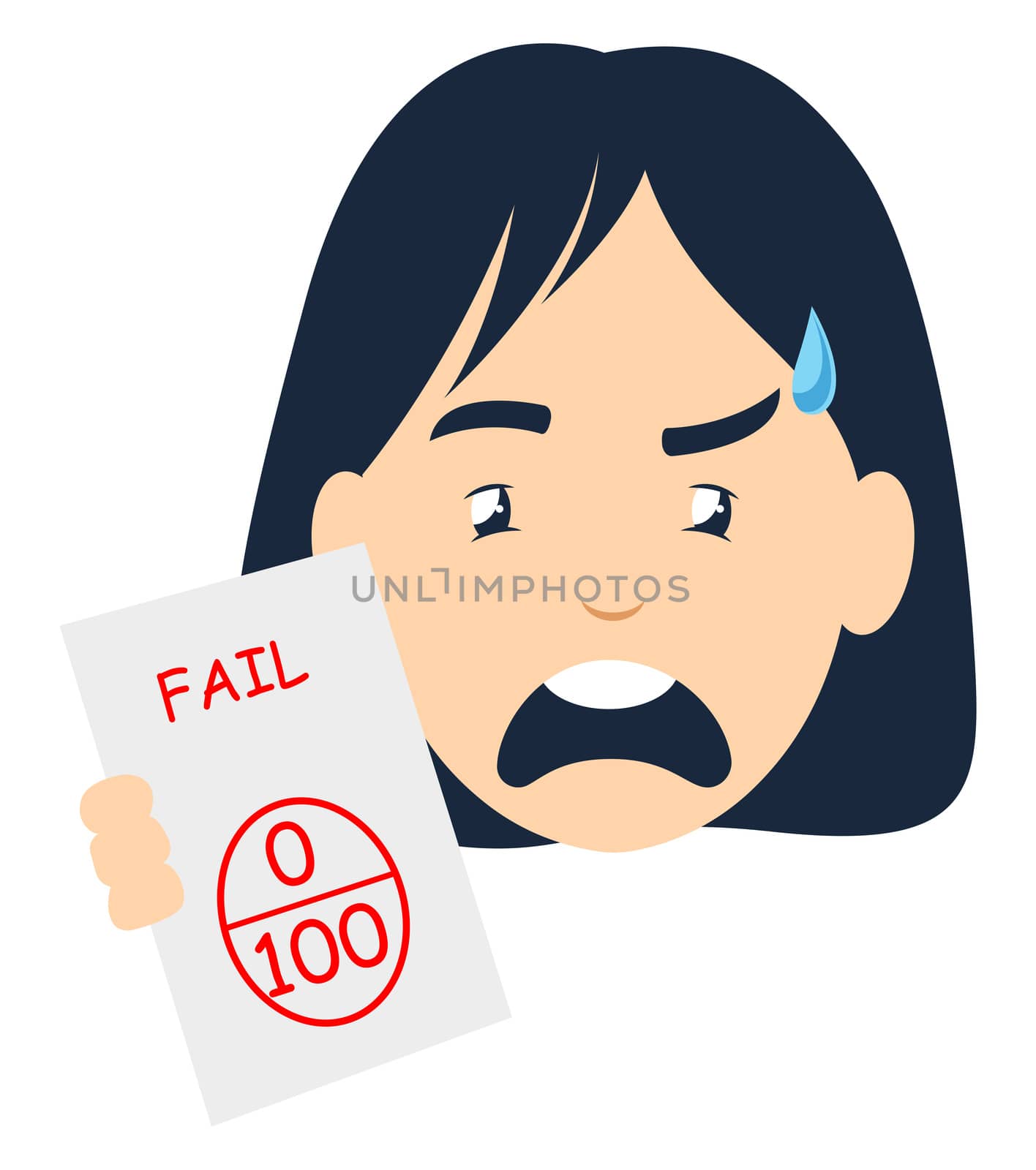 Girl failed on exam, illustration, vector on white background by Morphart