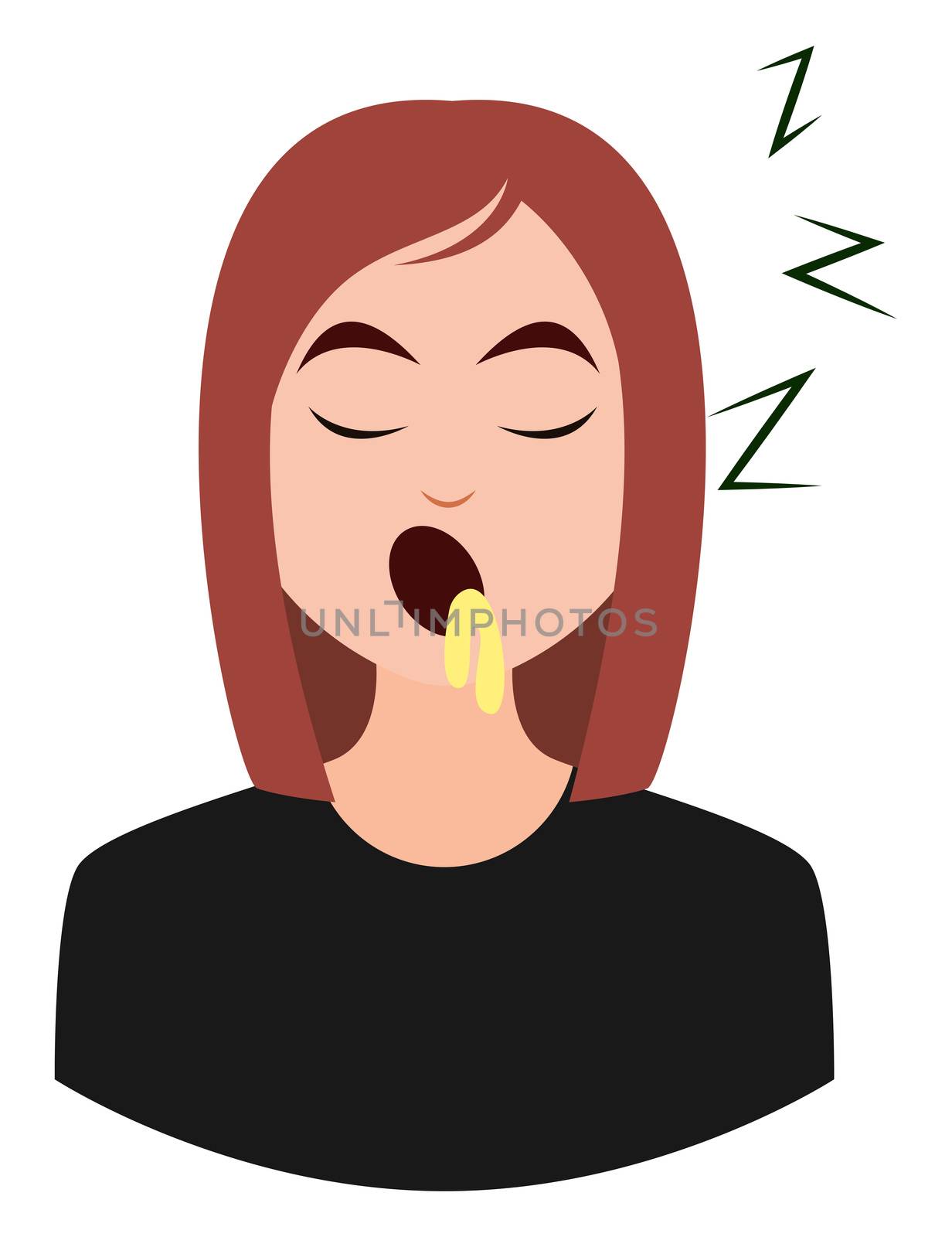 Sleepy girl emoji, illustration, vector on white background by Morphart