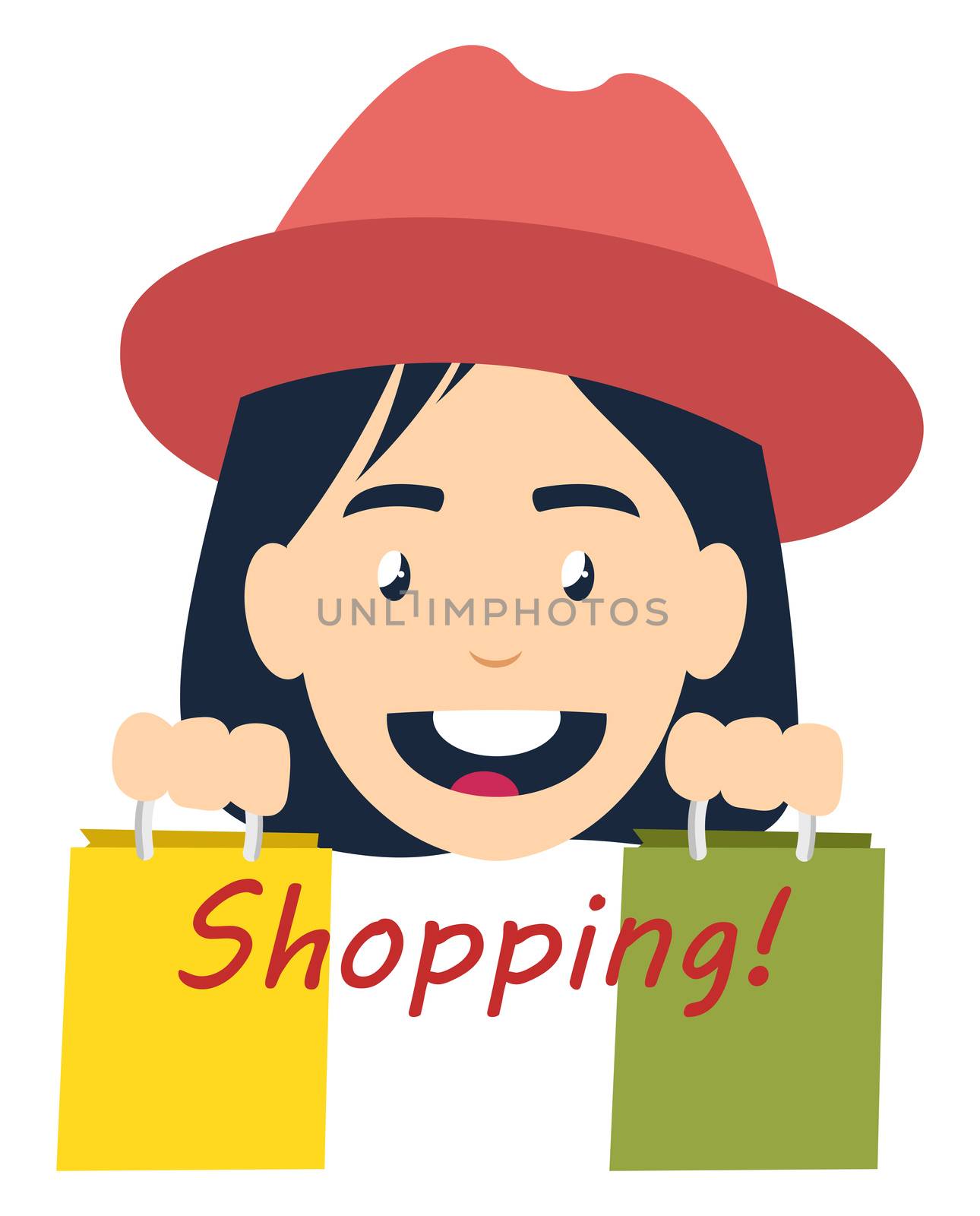 Girl shopping, illustration, vector on white background