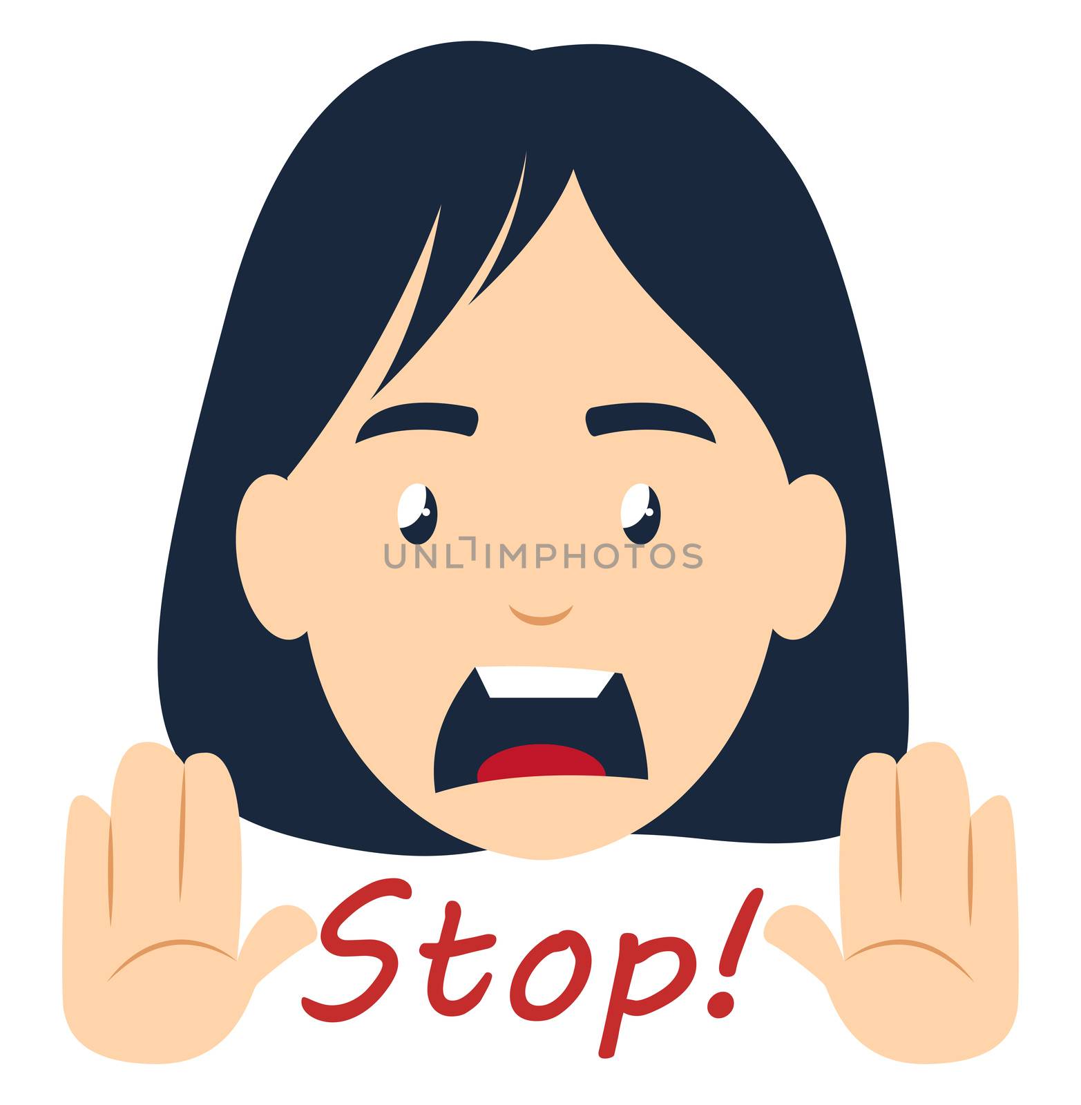 Girl saying stop, illustration, vector on white background by Morphart