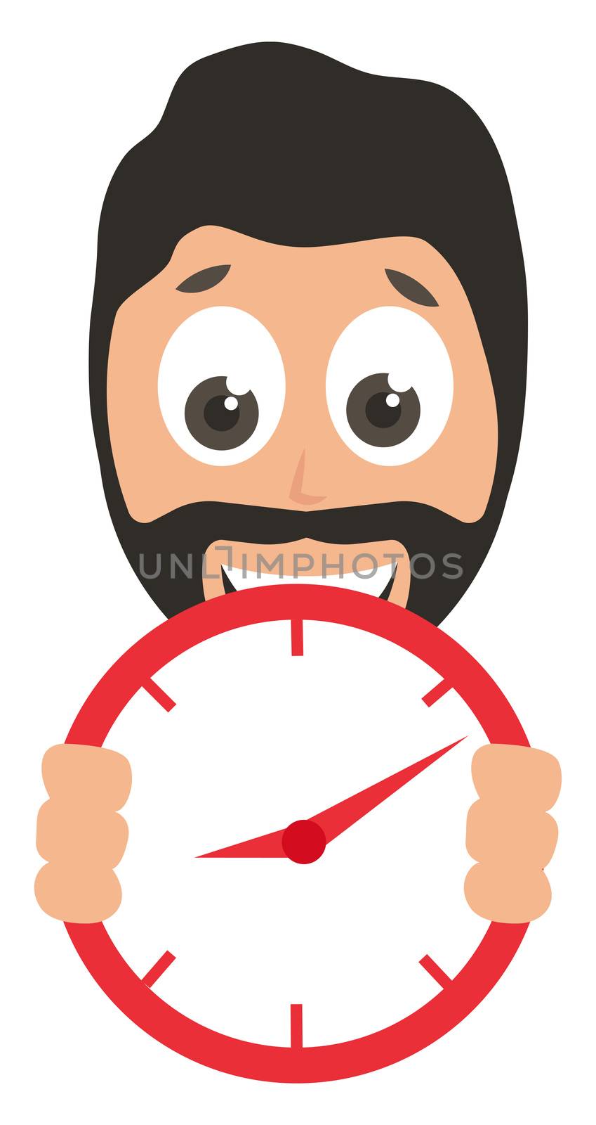 Man with red clock, illustration, vector on white background by Morphart