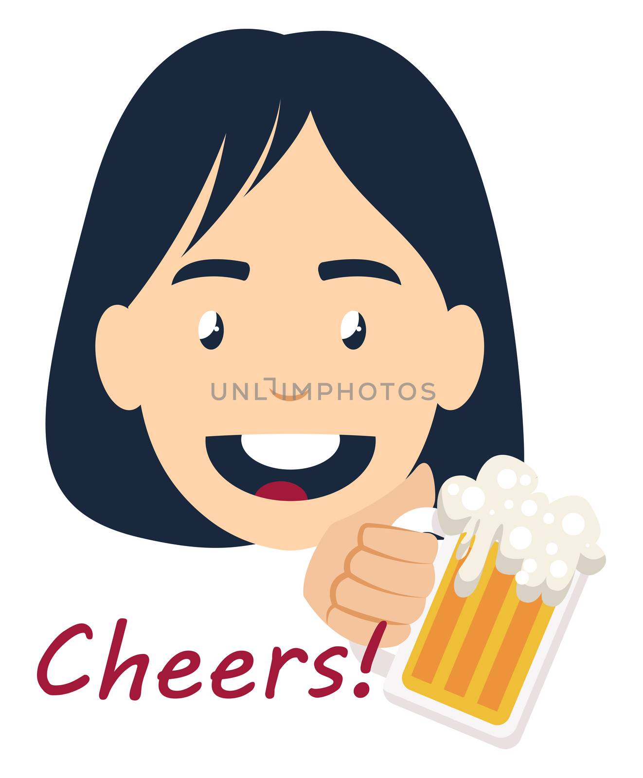 Girl with beer, illustration, vector on white background by Morphart