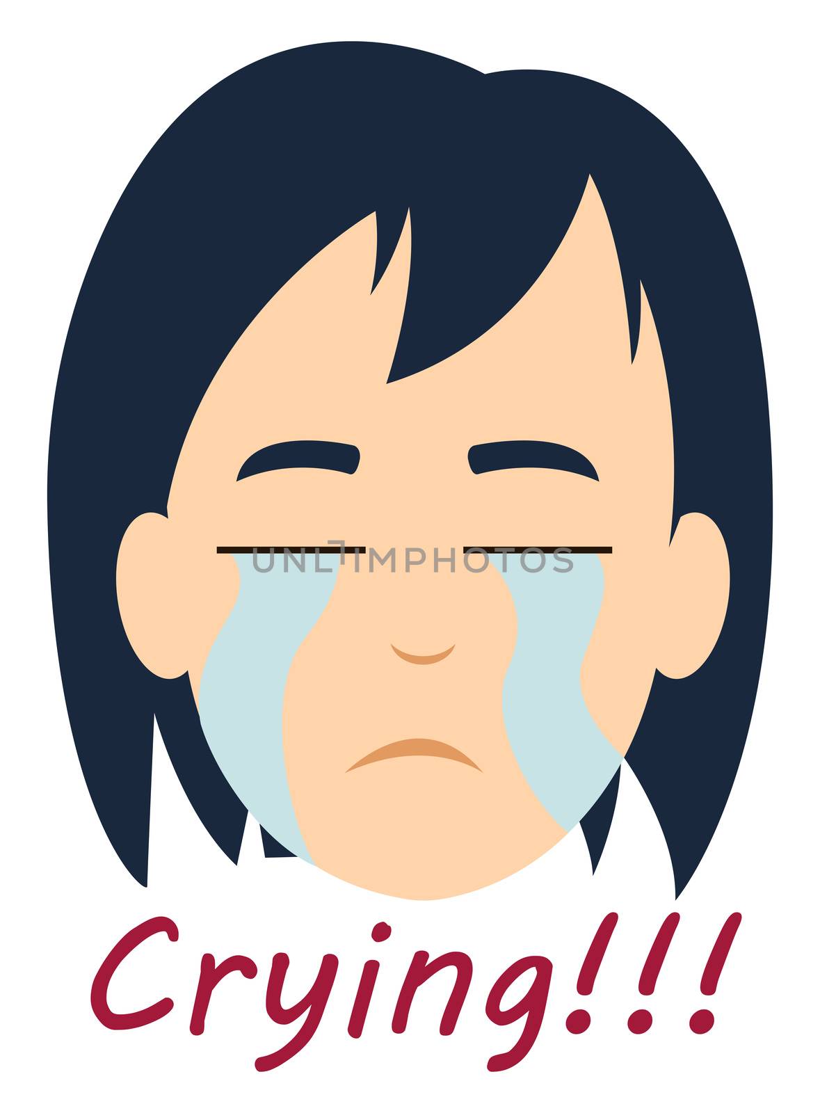 Crying girl, illustration, vector on white background by Morphart