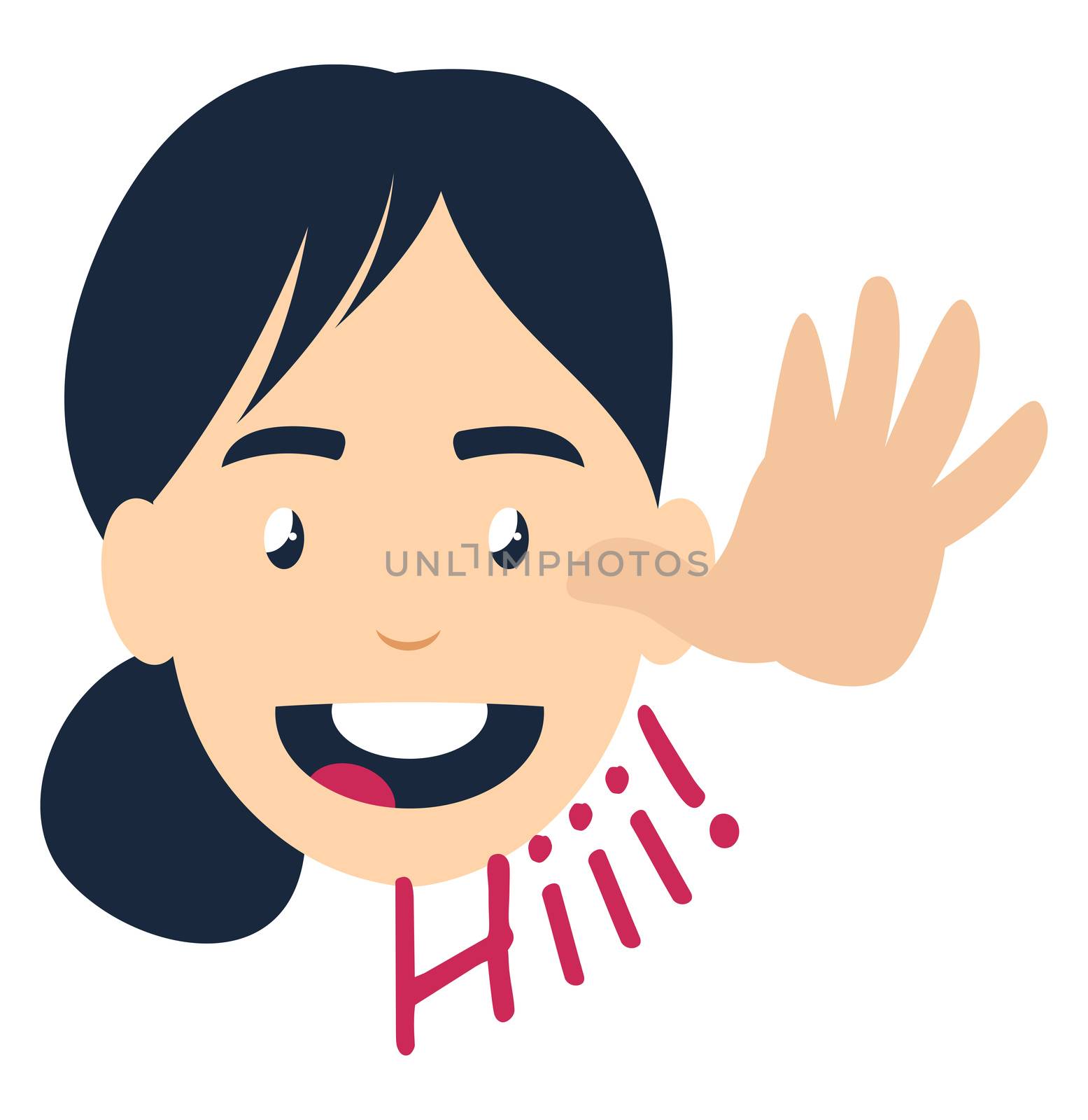 Girl saying hi, illustration, vector on white background by Morphart