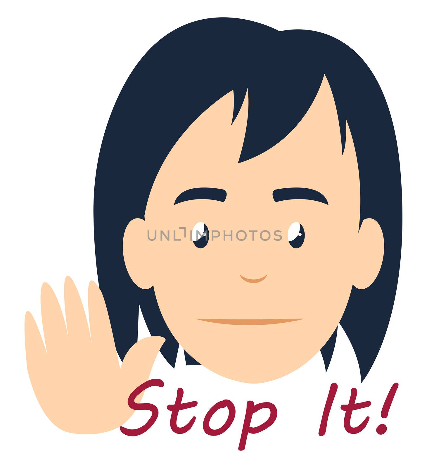 Girl saying stop it, illustration, vector on white background by Morphart
