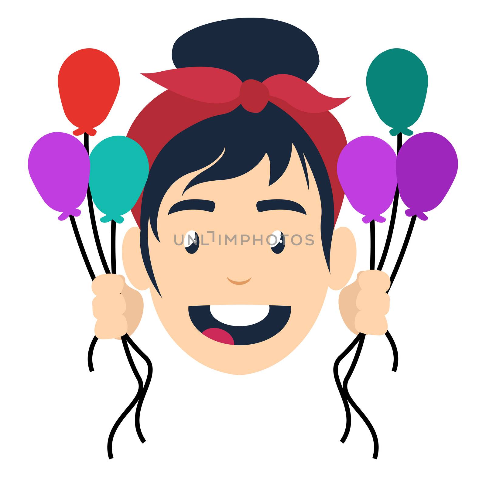 Girl with balloons, illustration, vector on white background by Morphart