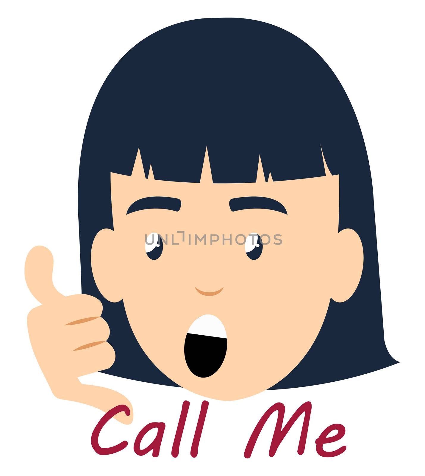 Girl saying call me, illustration, vector on white background by Morphart