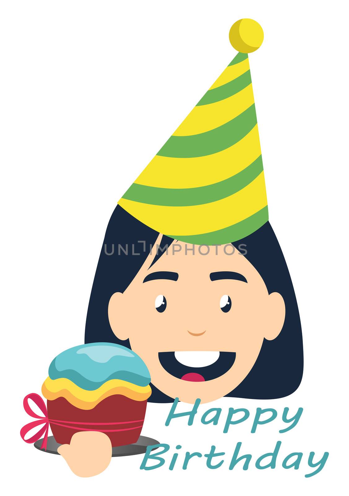 Girl on birthday party, illustration, vector on white background