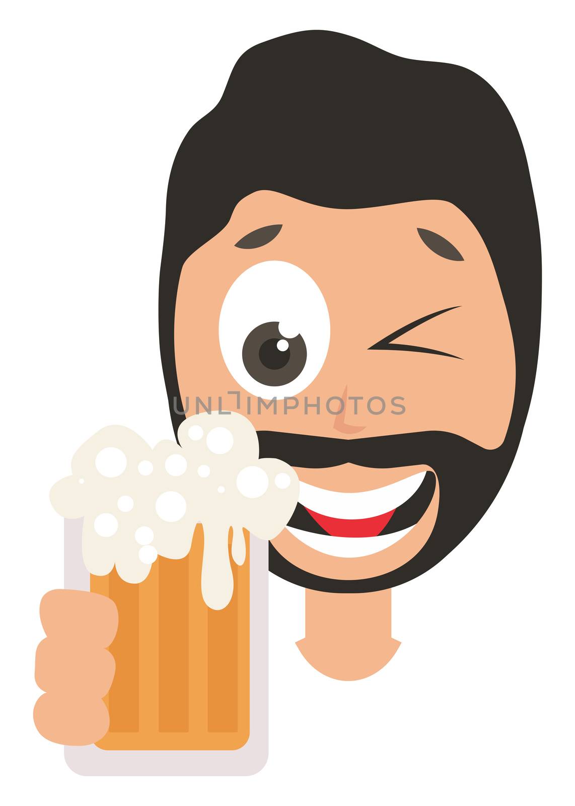 Man drinking beer, illustration, vector on white background by Morphart