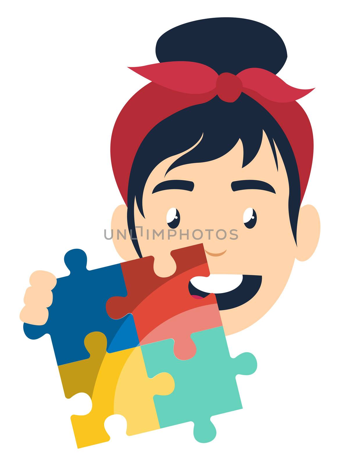 Girl with puzzle, illustration, vector on white background by Morphart