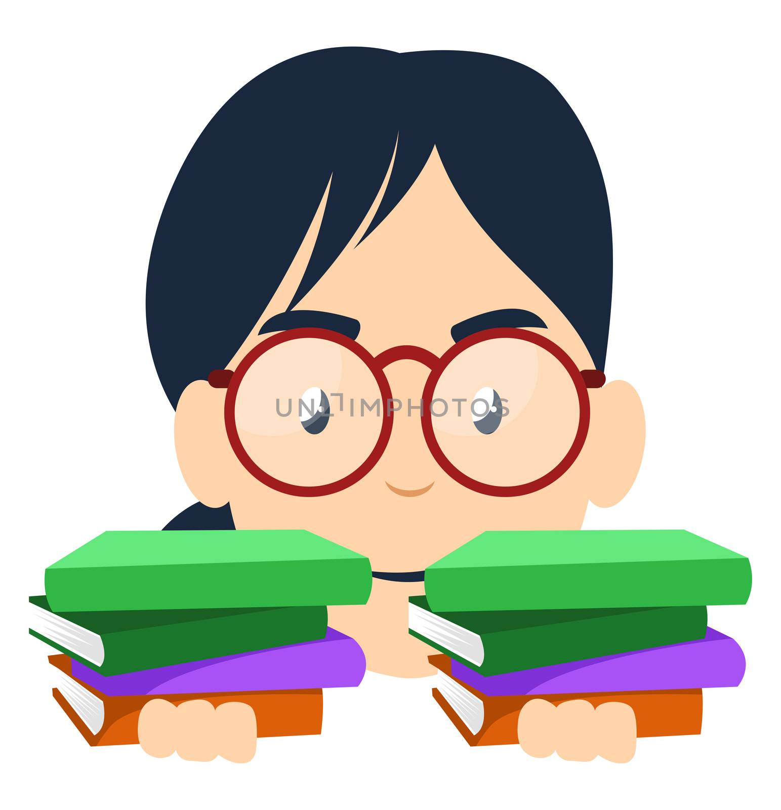 Girl with books, illustration, vector on white background by Morphart
