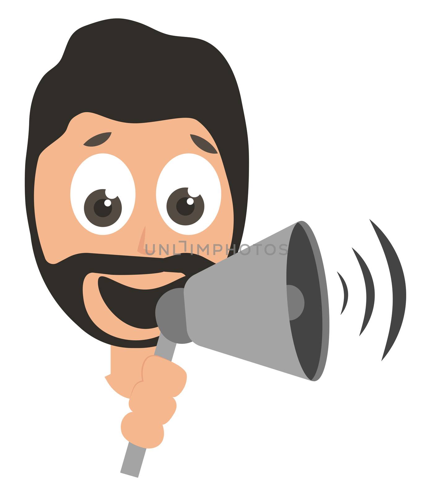 Man with megaphone, illustration, vector on white background by Morphart