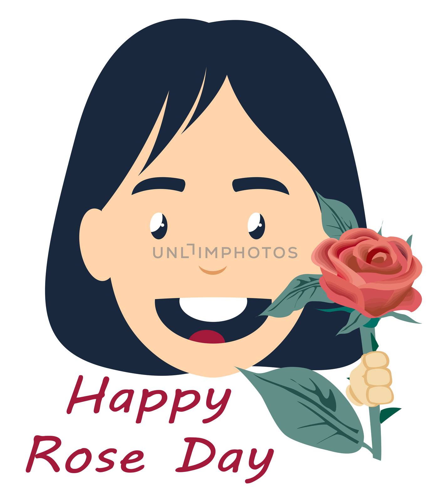 Girl with rose, illustration, vector on white background by Morphart