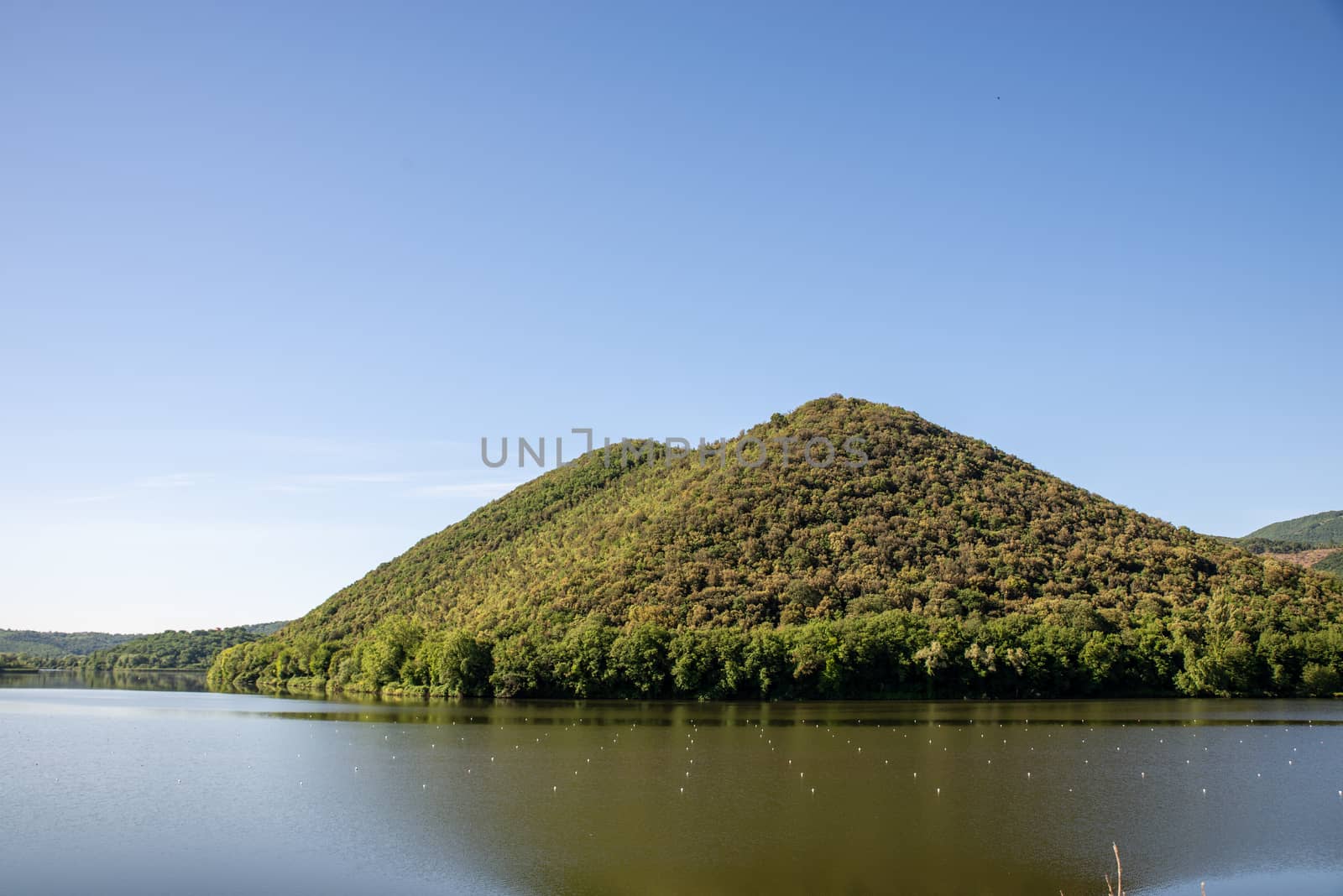 piediluco lake with view of the island in the middle of the lake