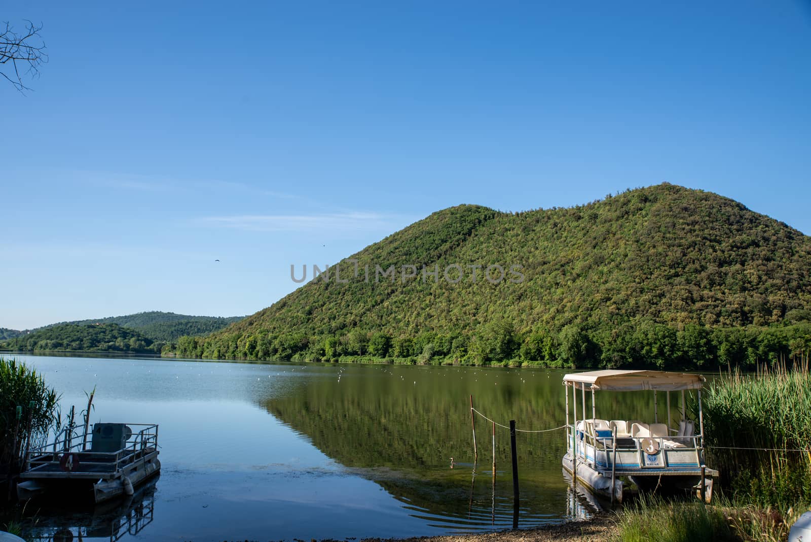 piediluco lake with view of the island in the middle of the lake