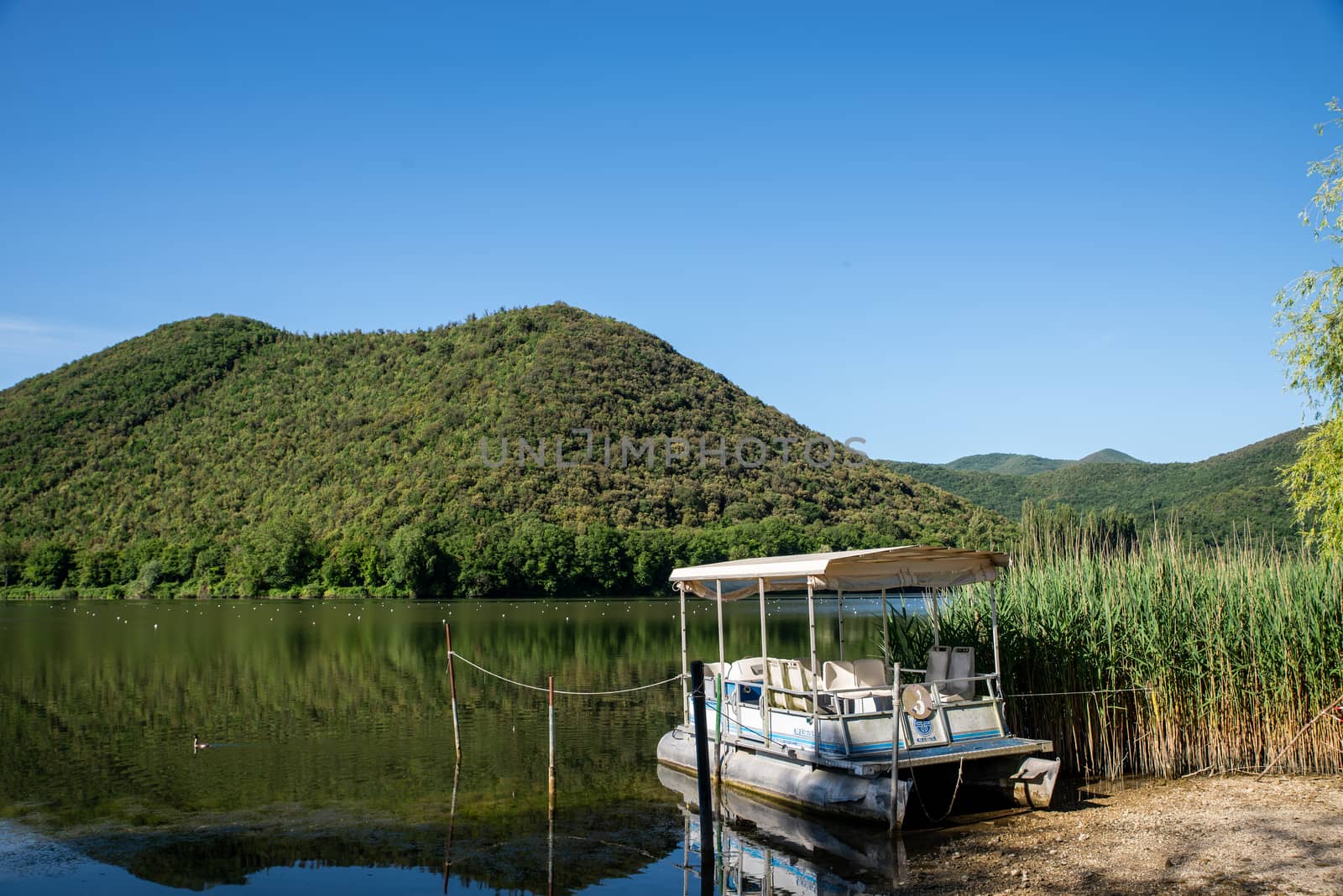 piediluco lake with view of the island in the middle of the lake