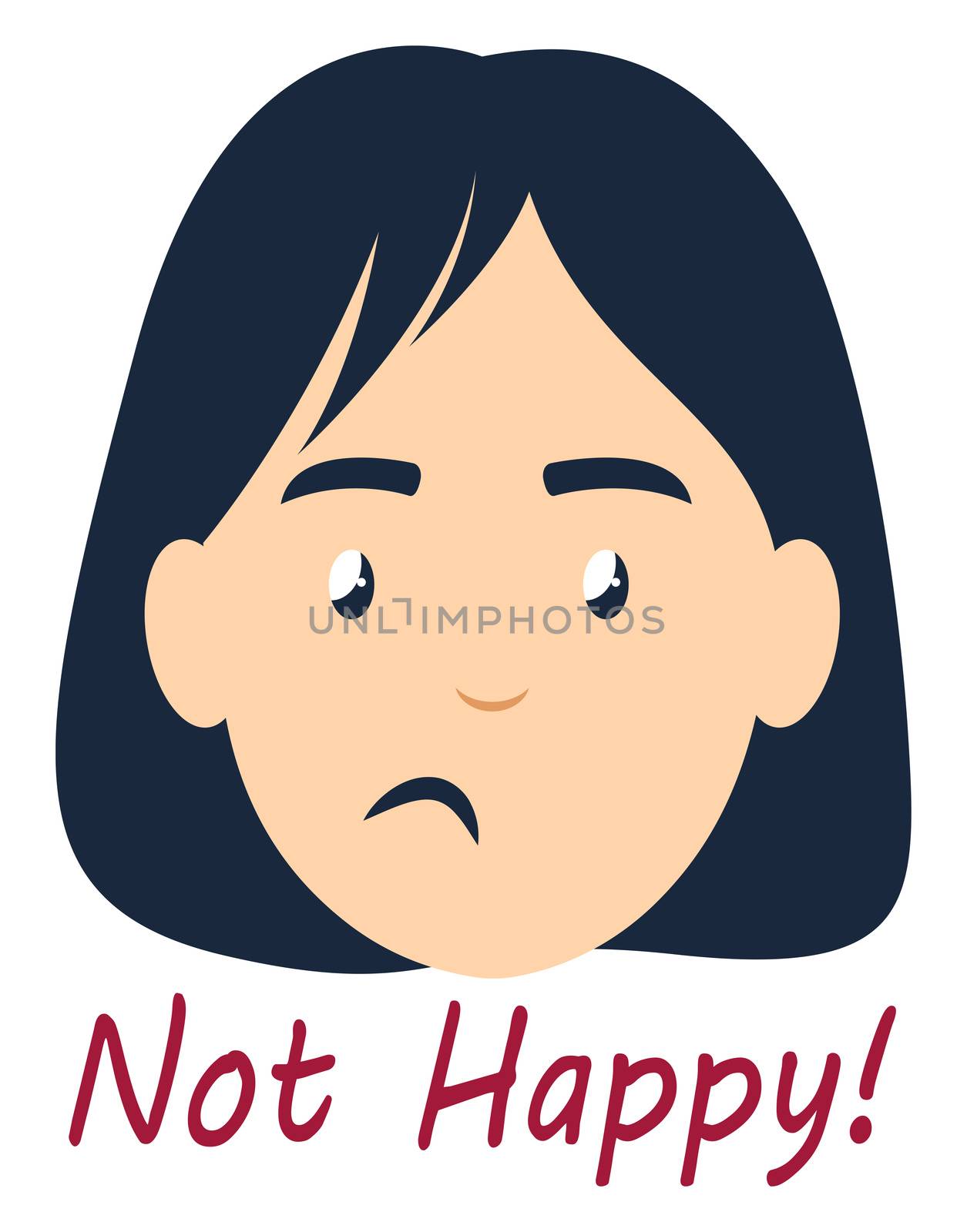 Girl is not happy, illustration, vector on white background by Morphart