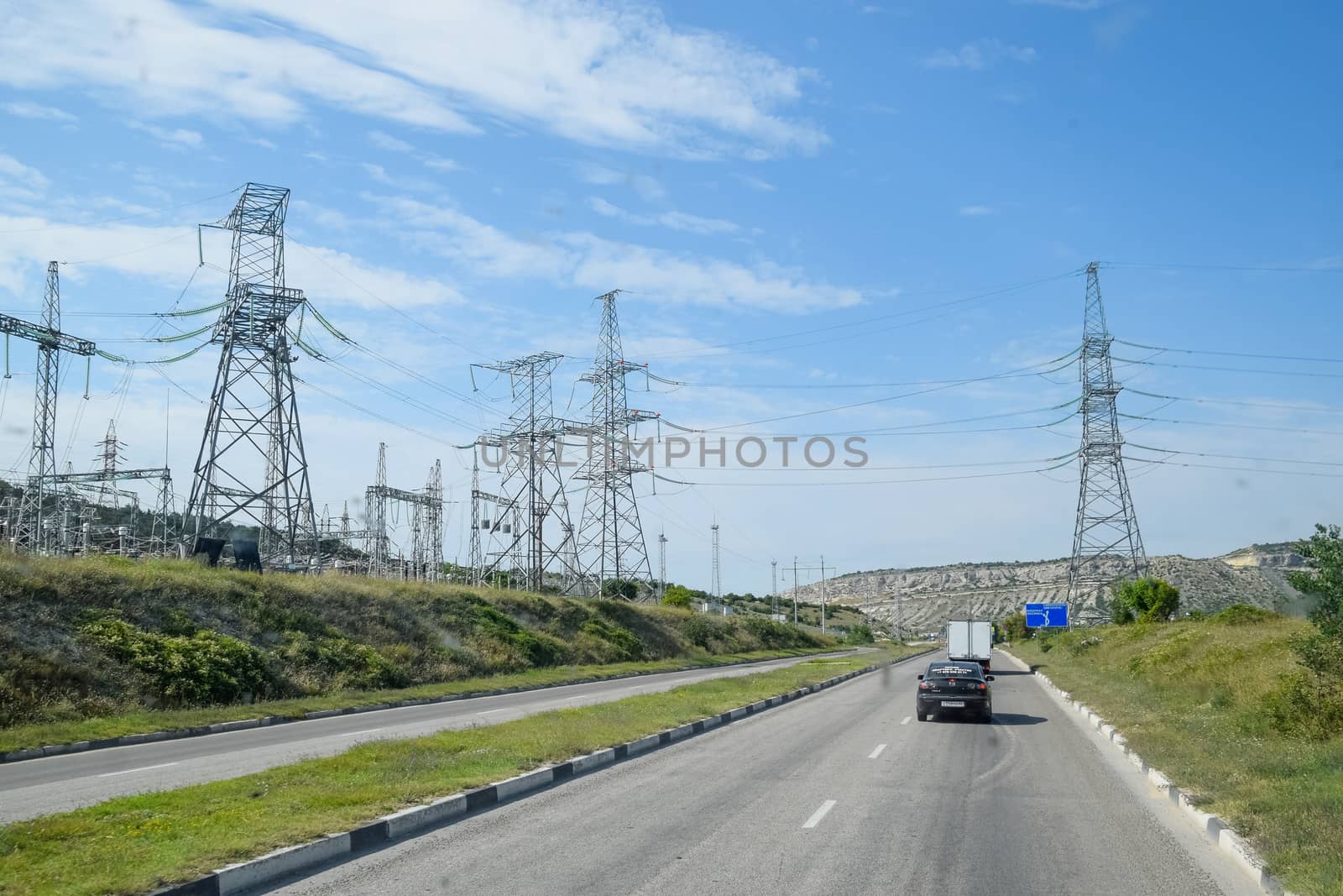 Crimean landscapes, driving on the roads of Crimea. Suburbs and villages and fields and trails of The Crimea.