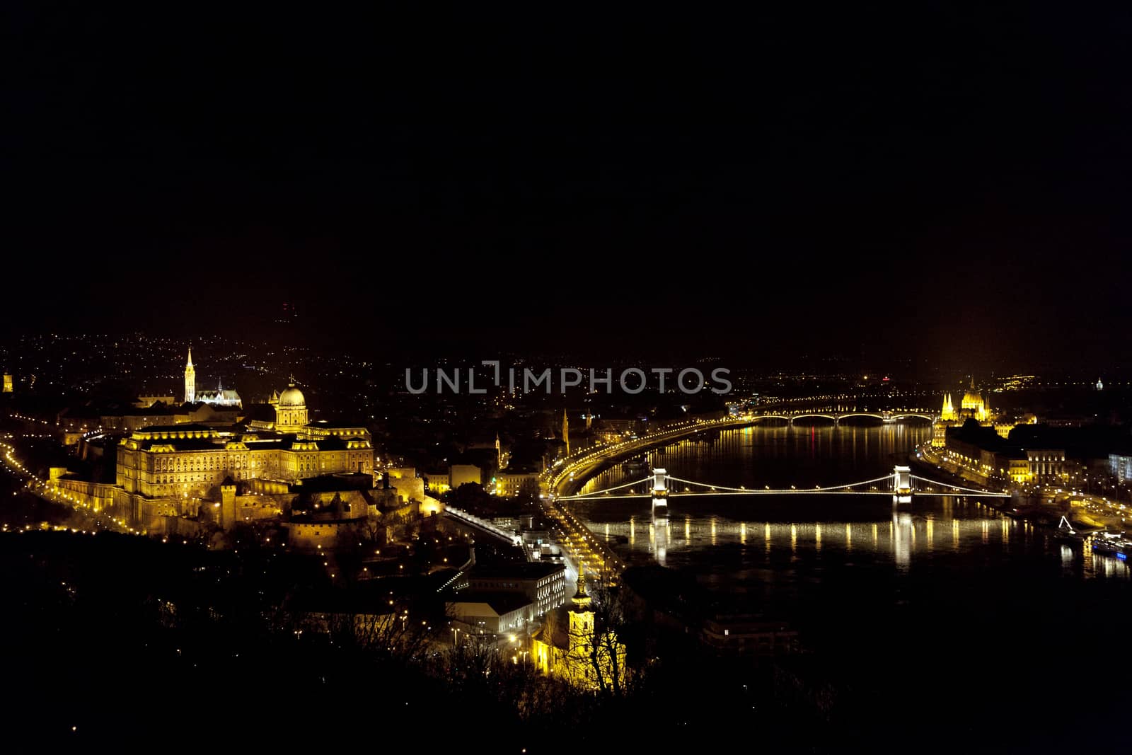 Buda Castle in Budapest, Hungary illuminated at night
