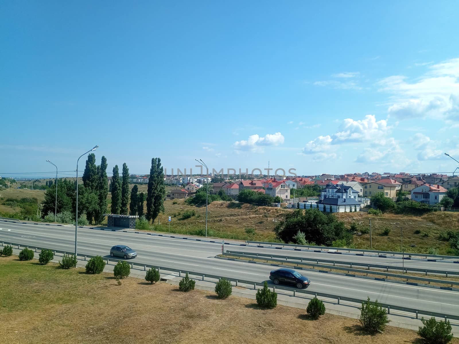 Crimean landscapes, driving on the roads of Crimea. Suburbs and villages and fields and trails of The Crimea.