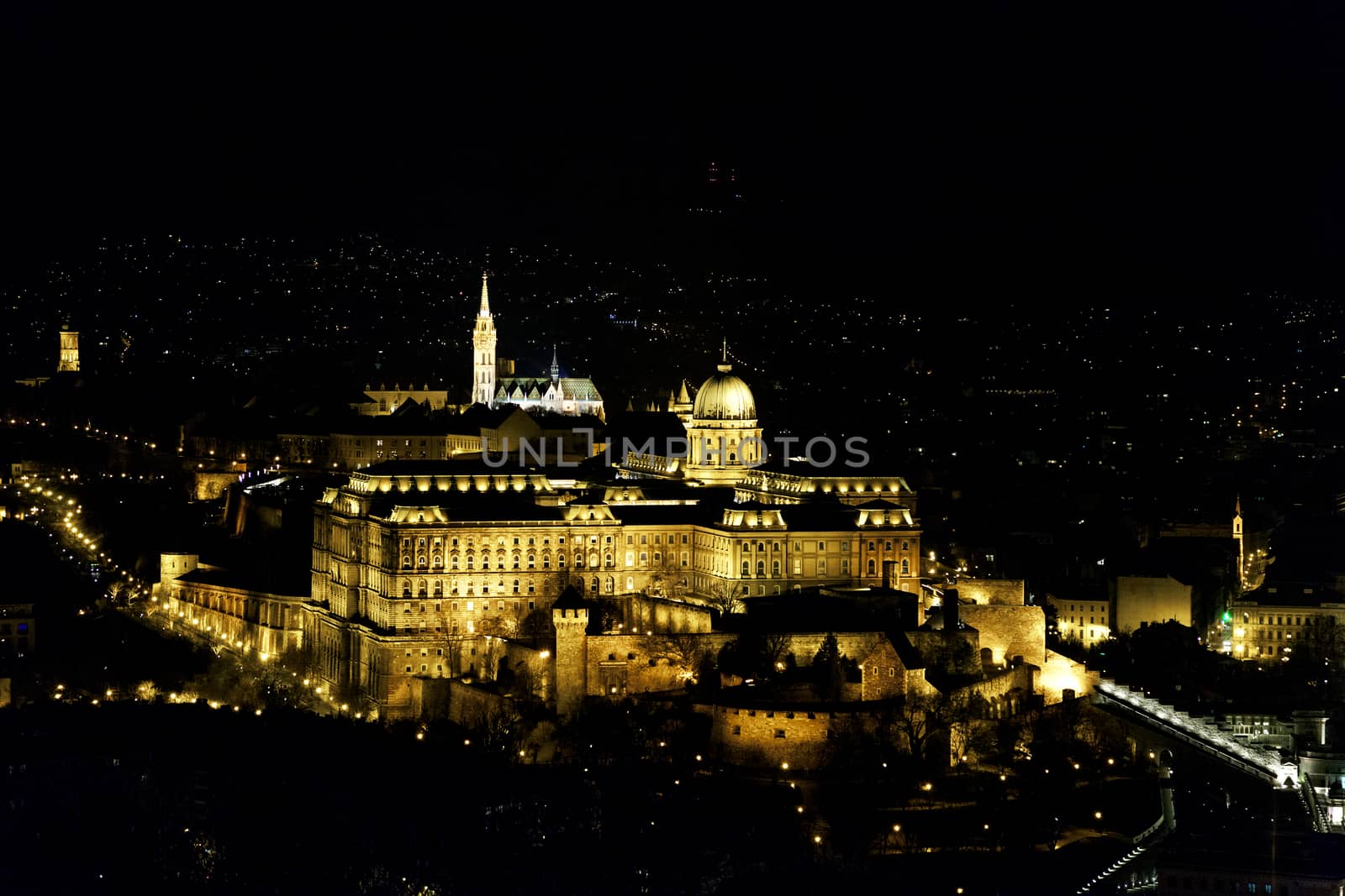 Buda Castle in Budapest illuminated at night by Goodday