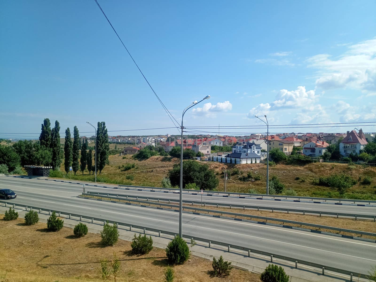 Crimean landscapes, driving on the roads of Crimea. Suburbs and villages and fields and trails of The Crimea.