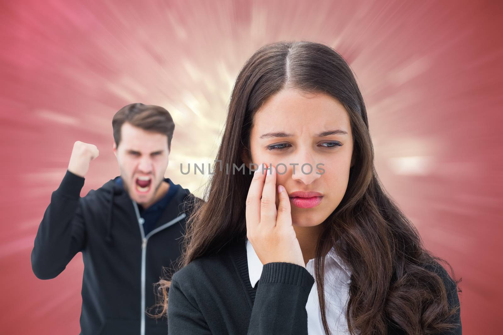 Composite image of unhappy brunette being threatened by boyfriend by Wavebreakmedia