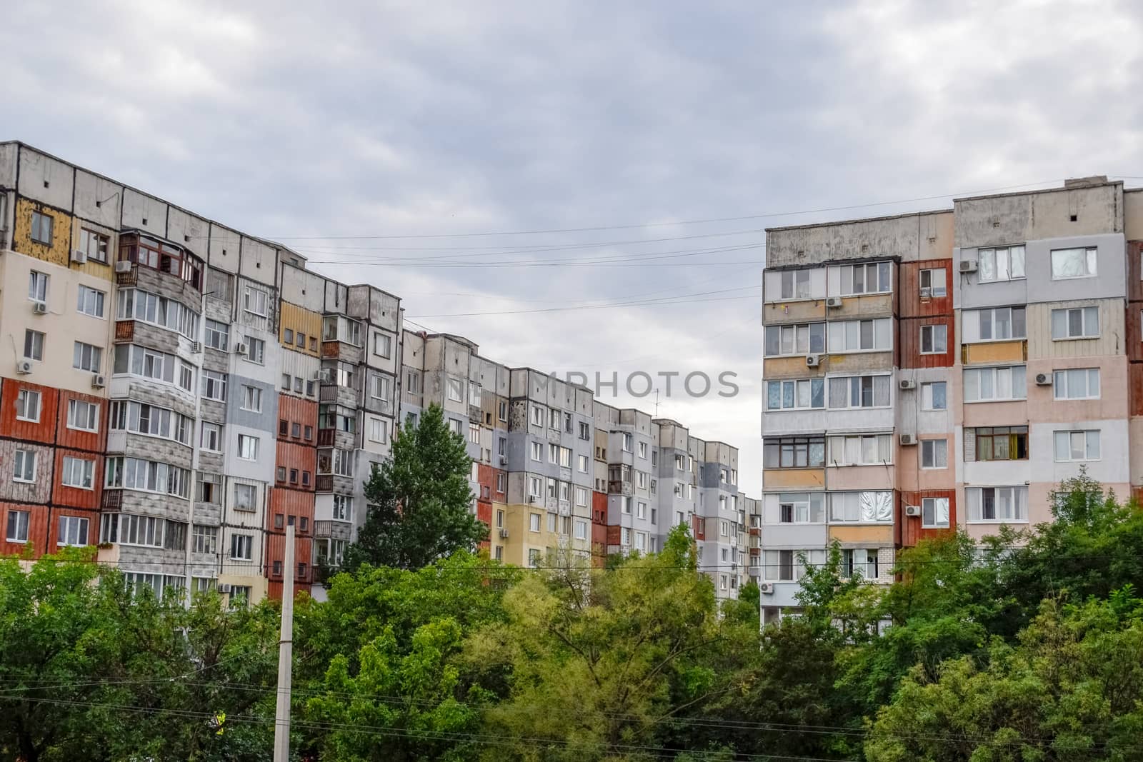 Multi-storey houses in the city of Sevastopol. The streets of the city.