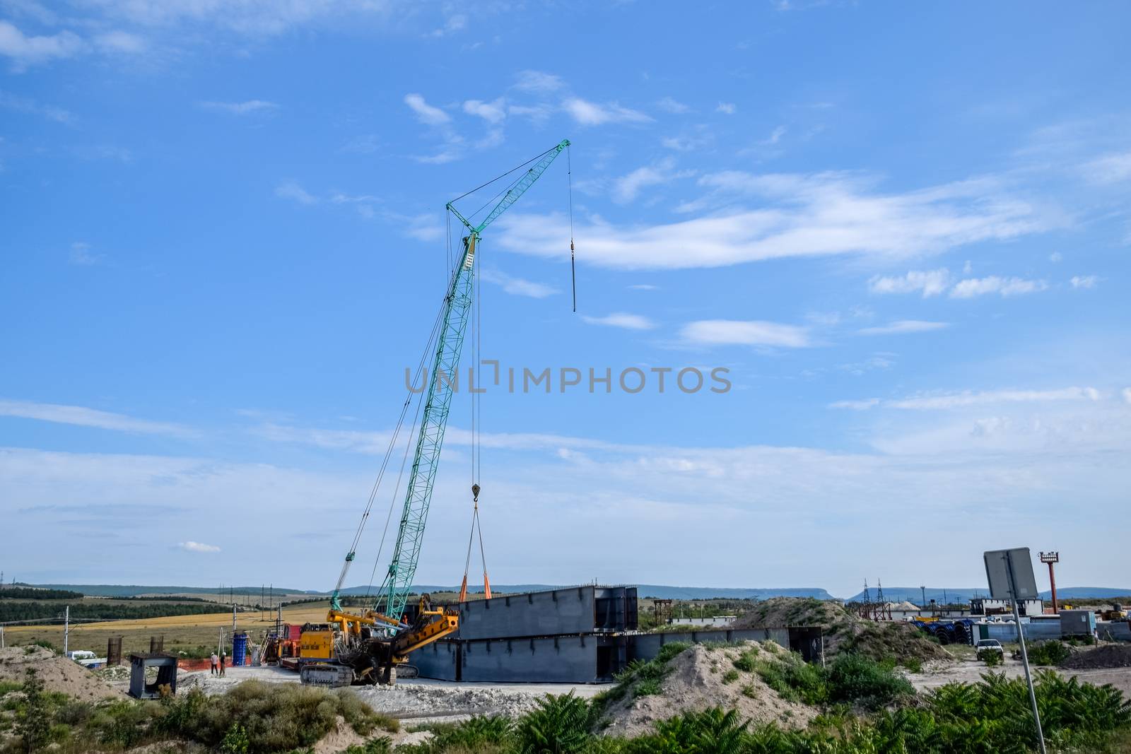 Steel parts of bridge structure. Construction of a road junction. by fedoseevaolga