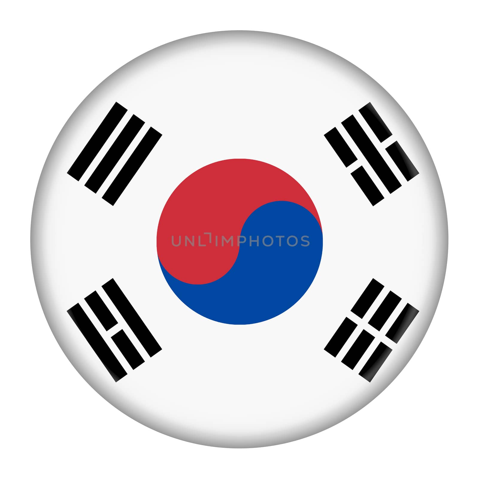 A South Korea flag button illustration with clipping path