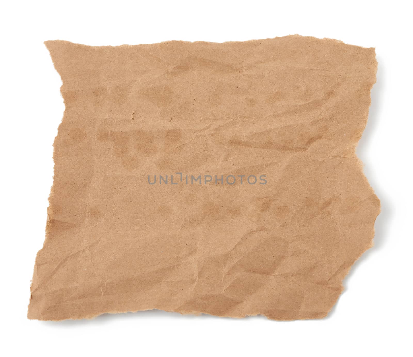piece of crumpled brown paper isolated on white background, elem by ndanko