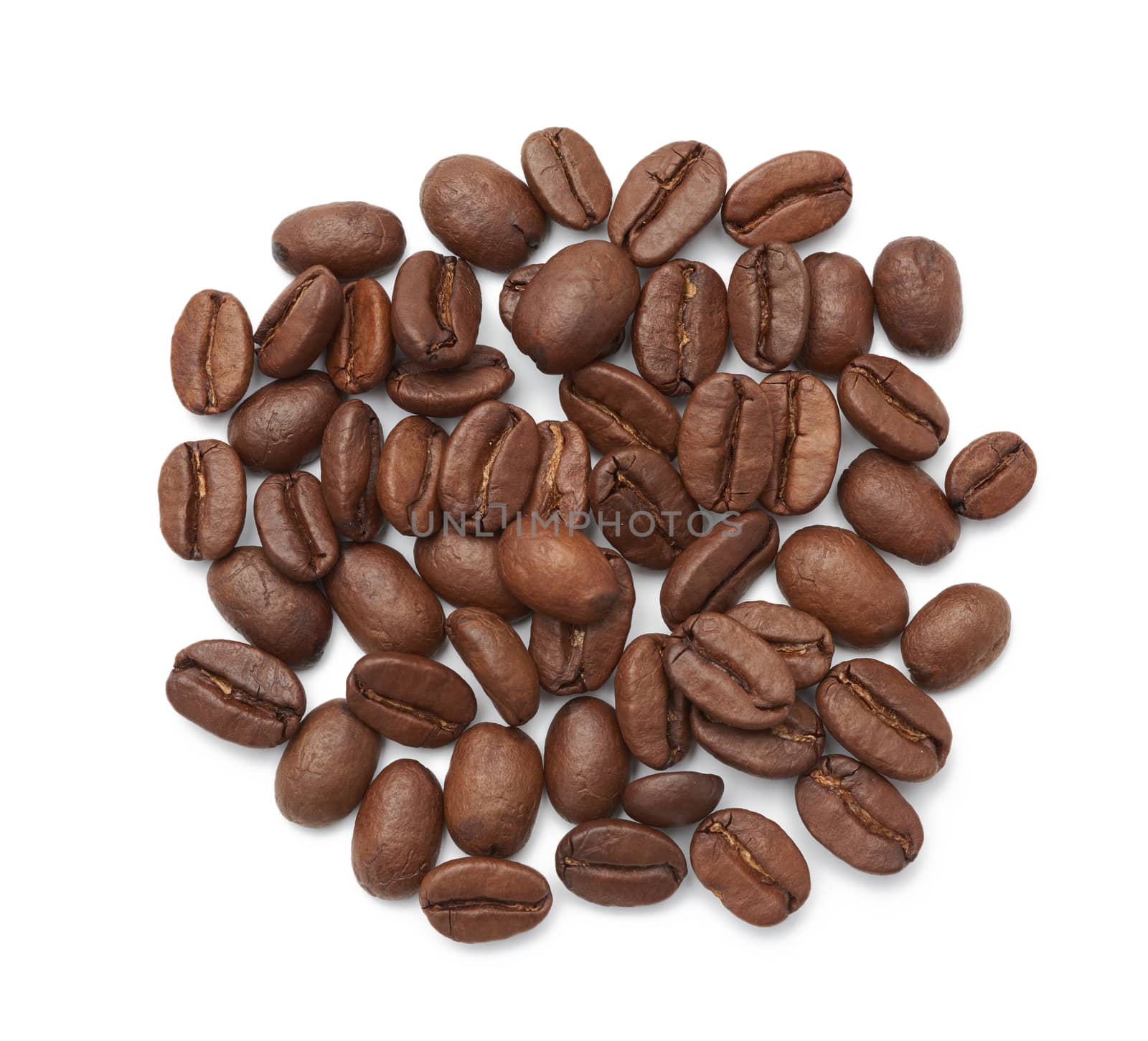 roasted coffee beans arabica isolated on a white background, bunch of flavorful ingredient