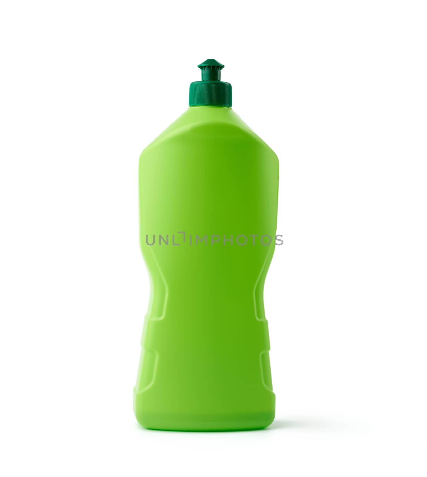 green plastic bottle with detergent, white background by ndanko