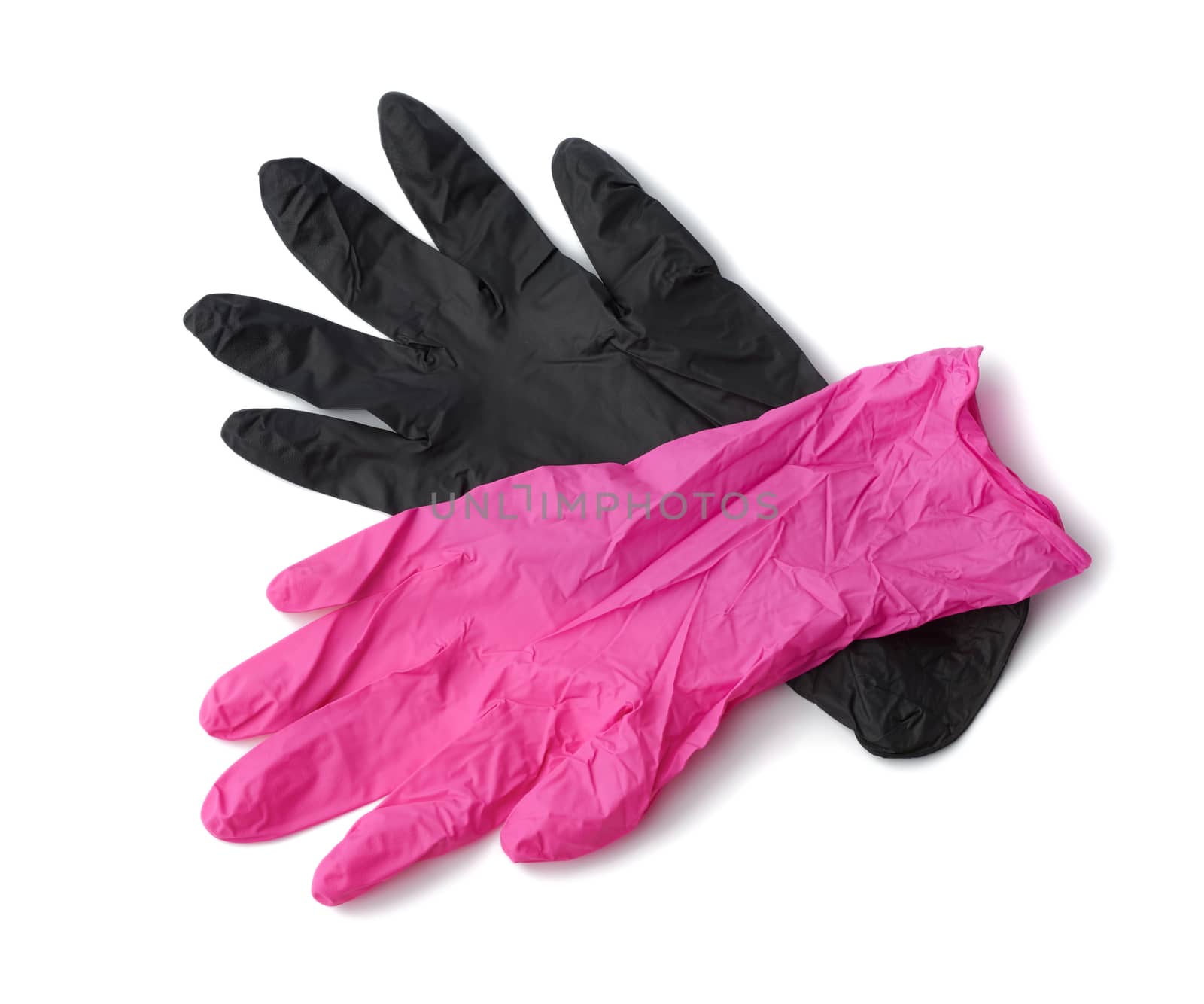 pink and black latex gloves isolated on a white background by ndanko