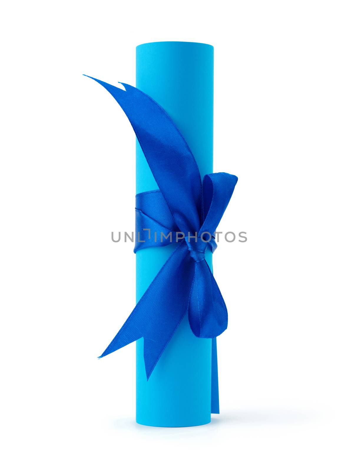 roll of blue paper tied with a silk blue ribbon by ndanko