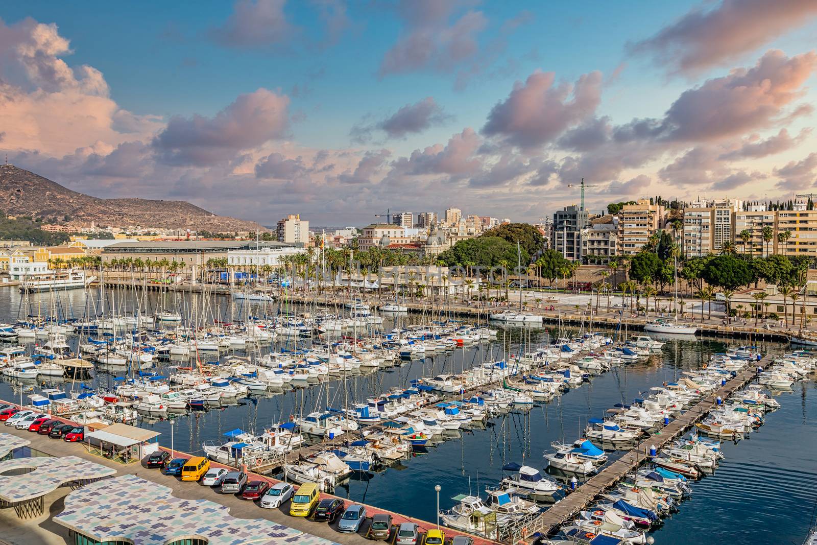 The yacht harbor on the coast of Spain in Cartegena