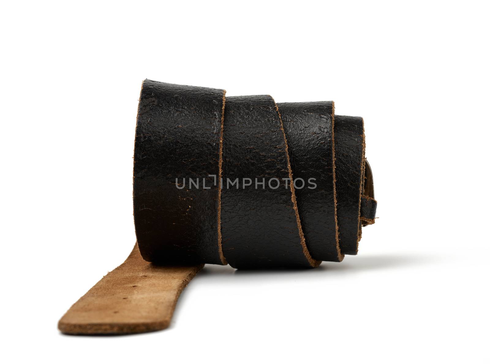 twisted brown leather vintage belt with metal buckle isolated on by ndanko
