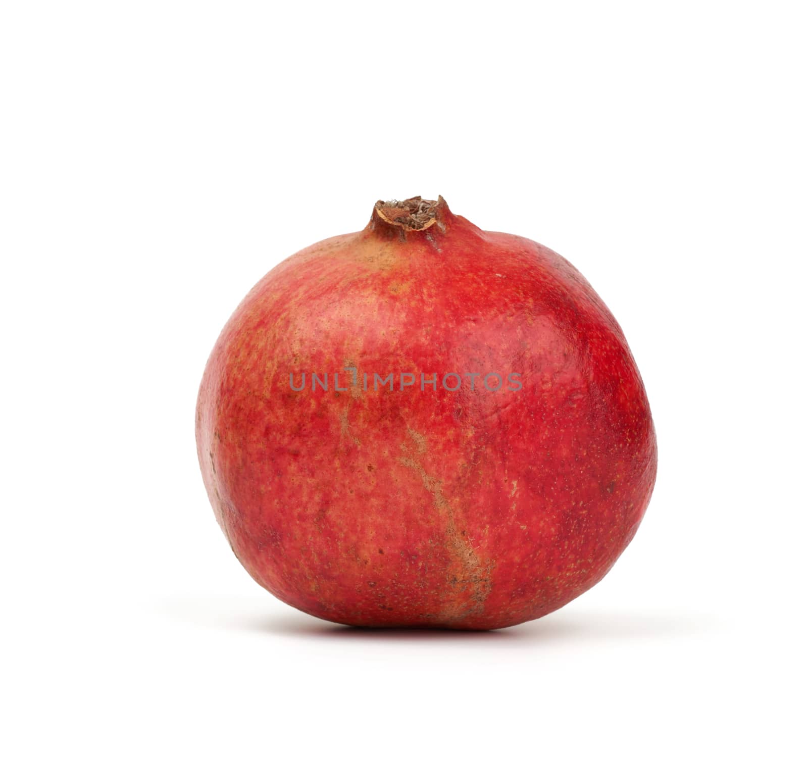round red ripe pomegranate fruit in peel isolated on a white background, close up