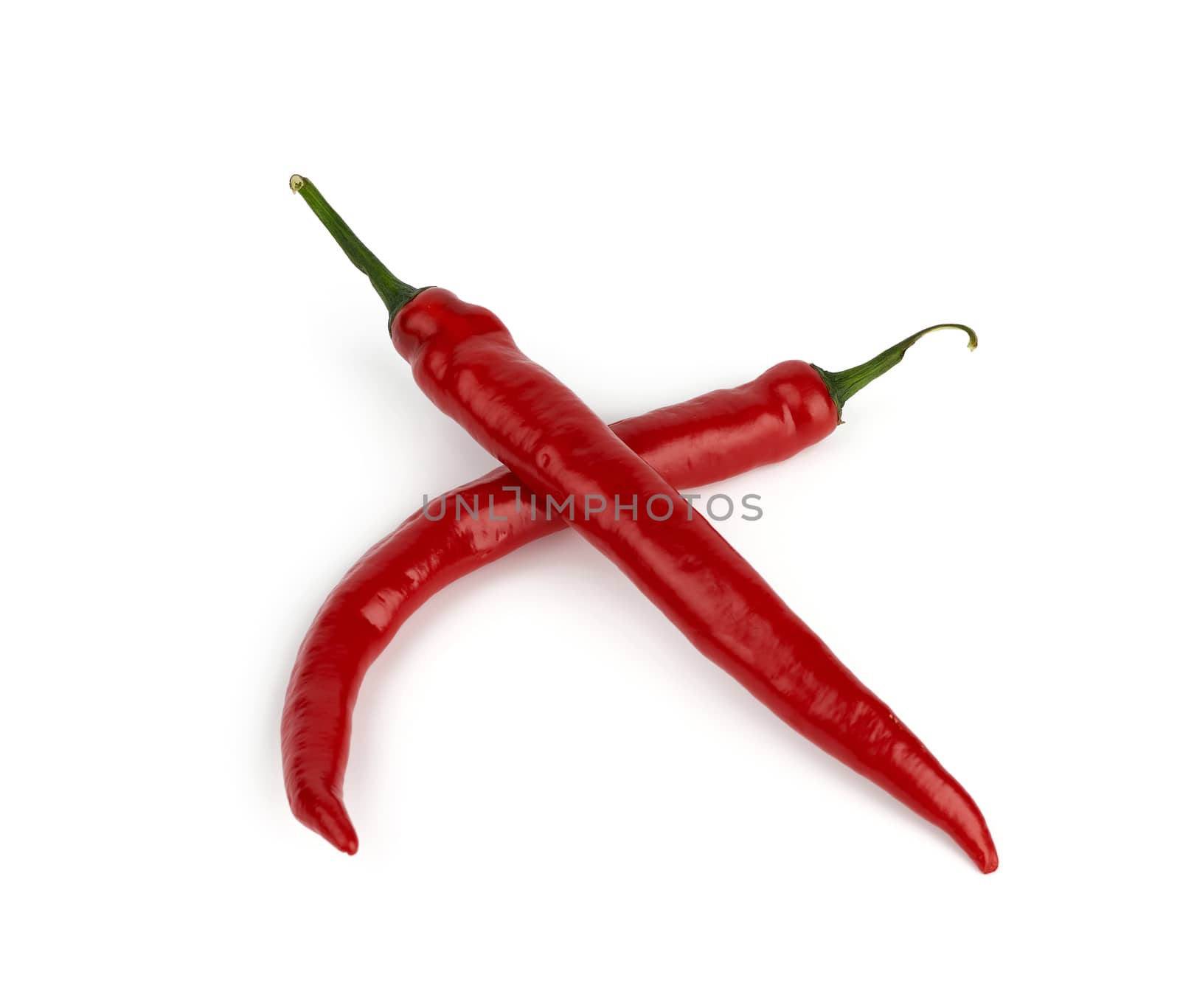whole red hot pepper fruit isolated on white background, hot spice